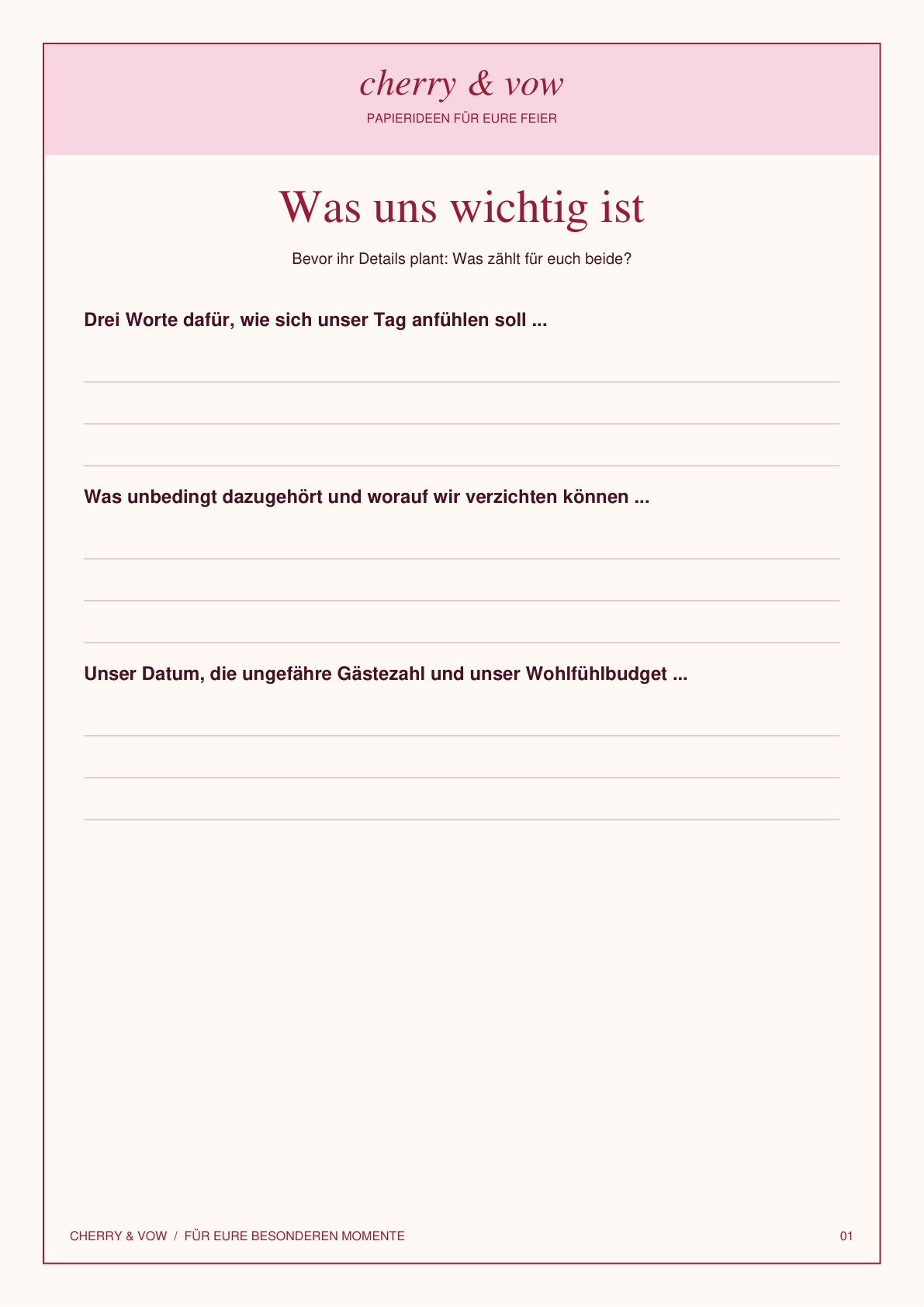 Original-Seite für Prioritäten aus dem deutschen Hochzeitsplaner